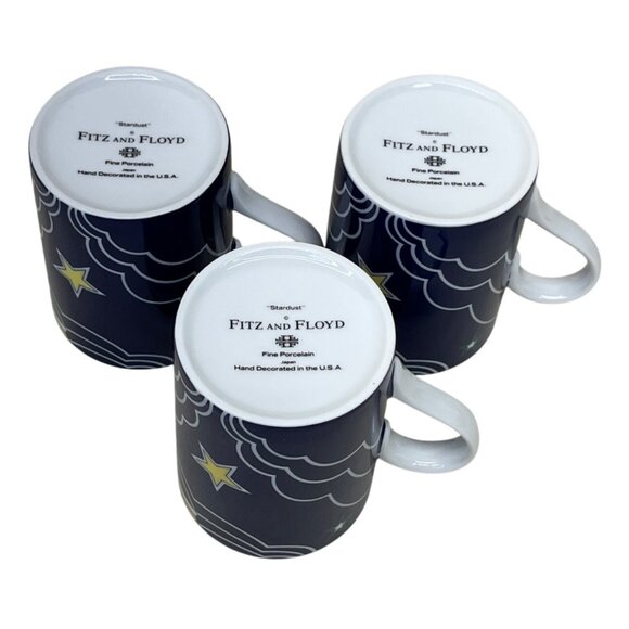 3 Fitz and Floyd Blue Stardust Moon Stars Porcelain Mugs - Picture 6 of 9
